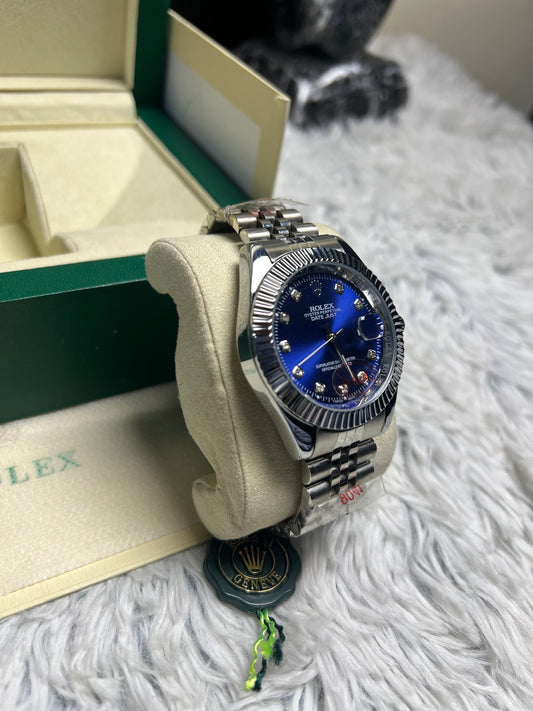 Rolex Silver Chain In Blue Dial