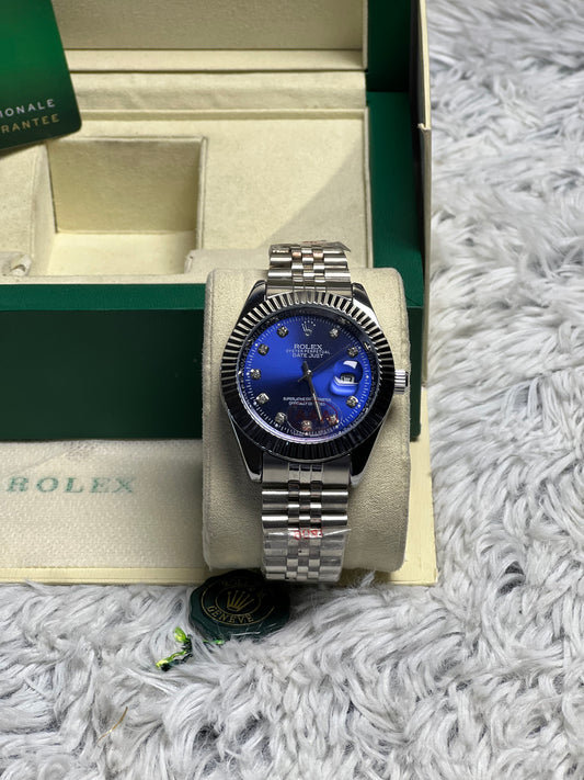 Rolex Silver Chain In Blue Dial
