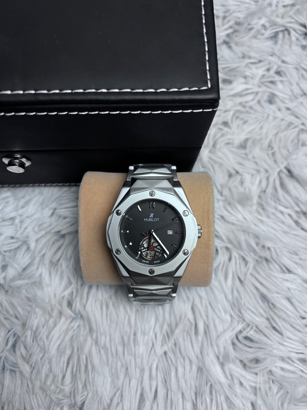 Hublot Semi Automatic Skeleton Silver Black Dial