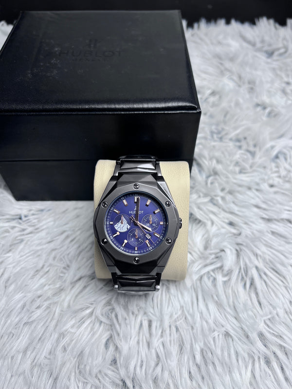 Hublot Chronograph Semi Automatic Black Chain With Blue Dial