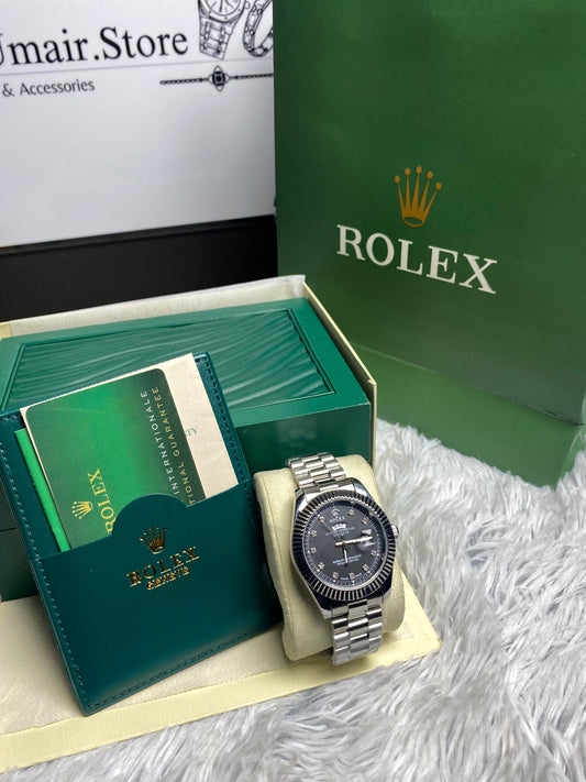 Rolex Silver Day And Date In Black Dial