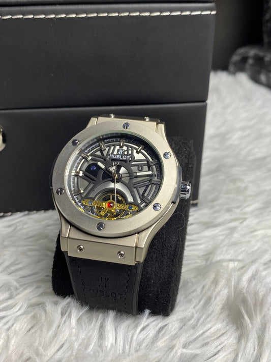 Hublot Automatic Black Strap With Silver Dial